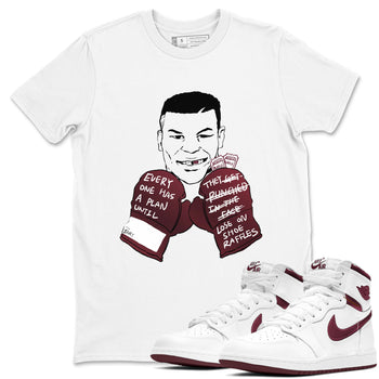 1s Metalic Burgundy shirt to match jordans Everyone Has A Plan sneaker tees Air Jordan 1 Metalic Burgundy SNRT Sneaker Release Tees unisex cotton White 1 crew neck shirt