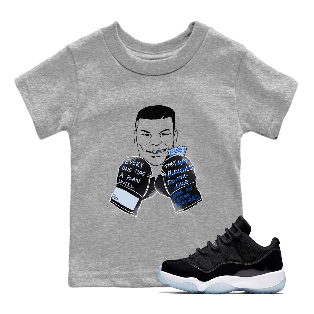 11s Low Space shirt to match jordans Everyone Has A Plan sneaker tees Air Jordan 11 Black/Varsity Royal SNRT sneaker release tees baby toddler Heather Grey 1 cotton Shirt