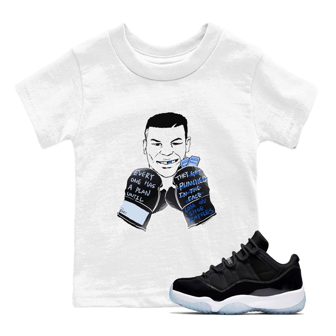 11s Low Space shirt to match jordans Everyone Has A Plan sneaker tees Air Jordan 11 Black/Varsity Royal SNRT sneaker release tees baby toddler White 1 cotton Shirt