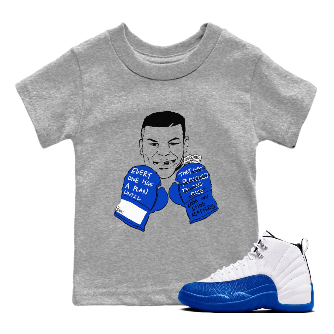 12s Blueberry shirts to match jordans Everyone Has A Plan best t shirts to wear with jordans AJ12 White & Game Royal match shoes to clothes SNRT Sneaker Tees Youth Baby Heather Grey 1 tee
