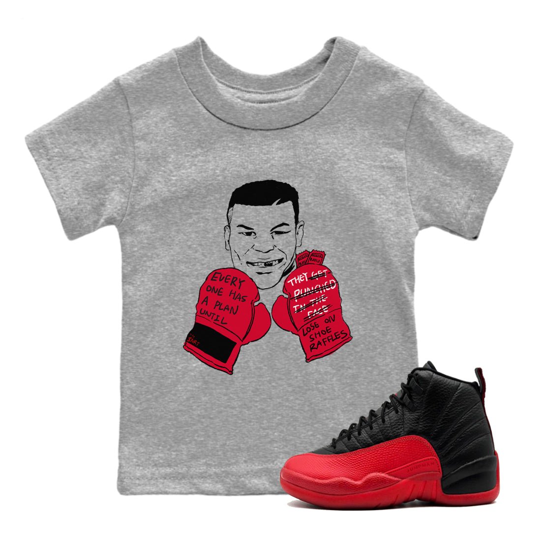 12s Flu Game shirts to match jordans Everyone Has A Plan sneaker match tees Air Jordan 12 Retro Flu Game match shoes to clothes SNRT Sneaker Tees Youth Baby Heather Grey 1 tee