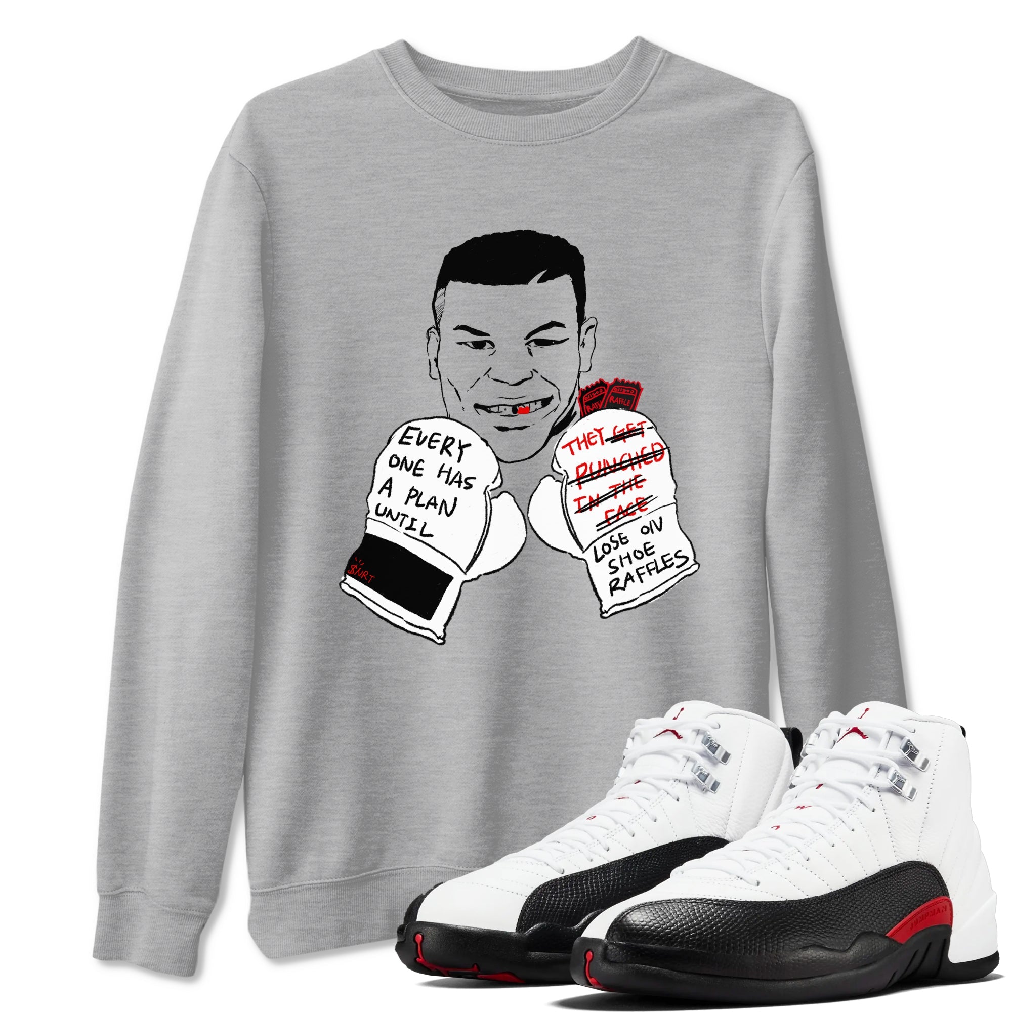 AJ12 Taxi Flip shirt to match jordans Everyone Has A Plan sneaker tees Air Jordan 12 Taxi Flip SNRT Sneaker Release Tees unisex cotton Heather Grey 1 crew neck shirt