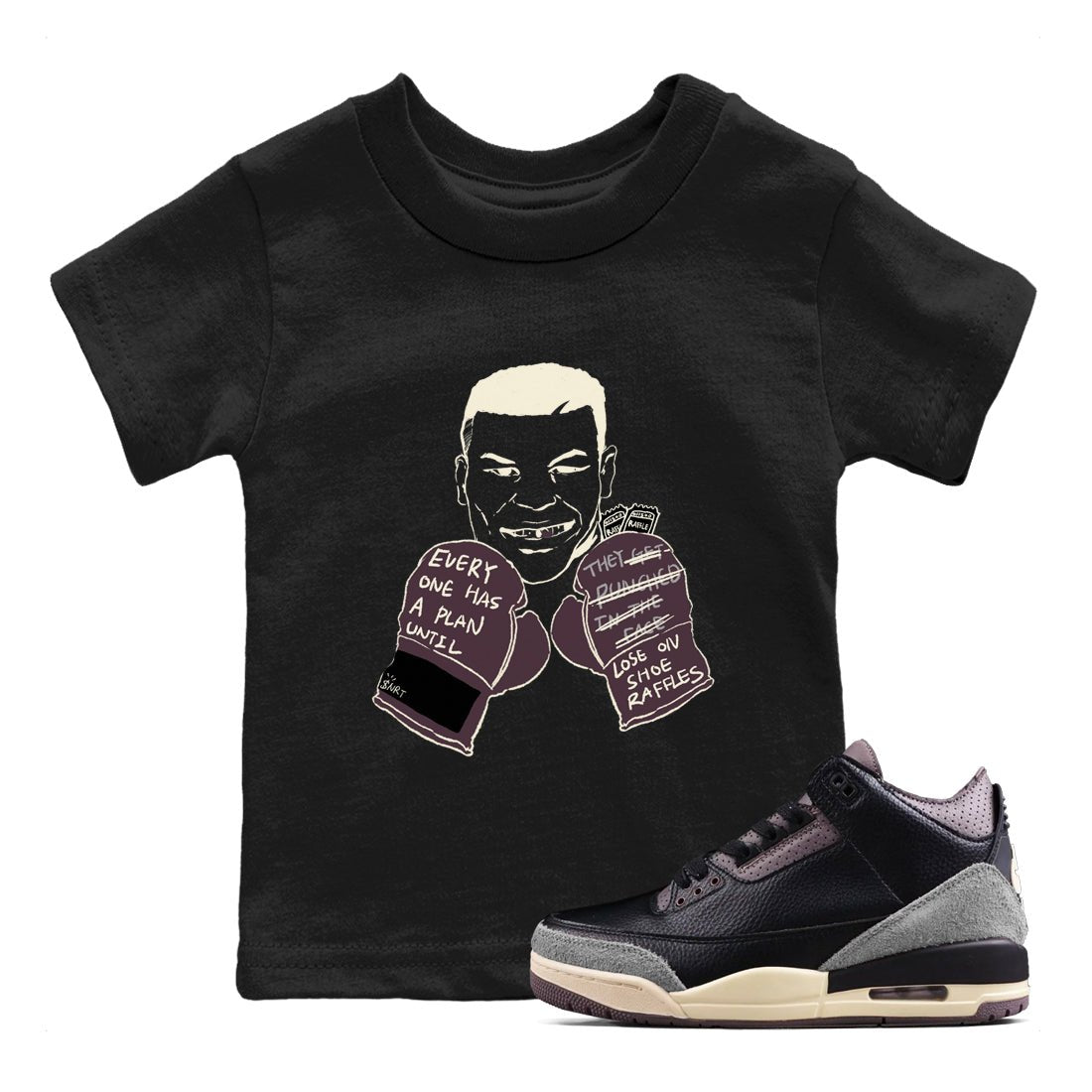 3s A Ma Maniere x Black shirts to match jordans Everyone Has A Plan sneaker match tees A Ma Maniere x Air Jordan 3 “Black” SNRT Sneaker Tees streetwear brand Baby and Youth Black 1 cotton tee