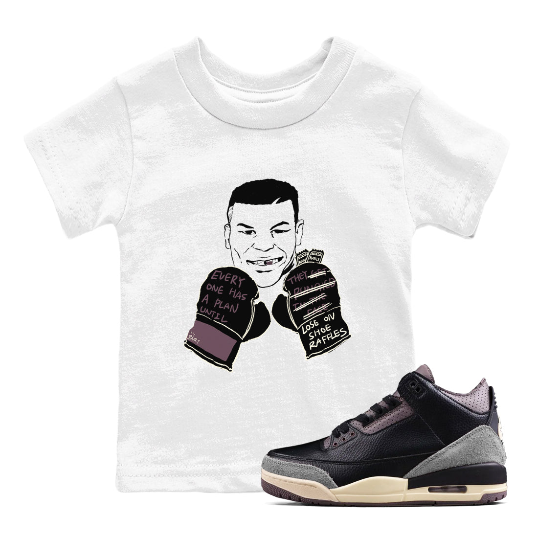 3s A Ma Maniere x Black shirts to match jordans Everyone Has A Plan sneaker match tees A Ma Maniere x Air Jordan 3 “Black” SNRT Sneaker Tees streetwear brand Baby and Youth White 1 cotton tee