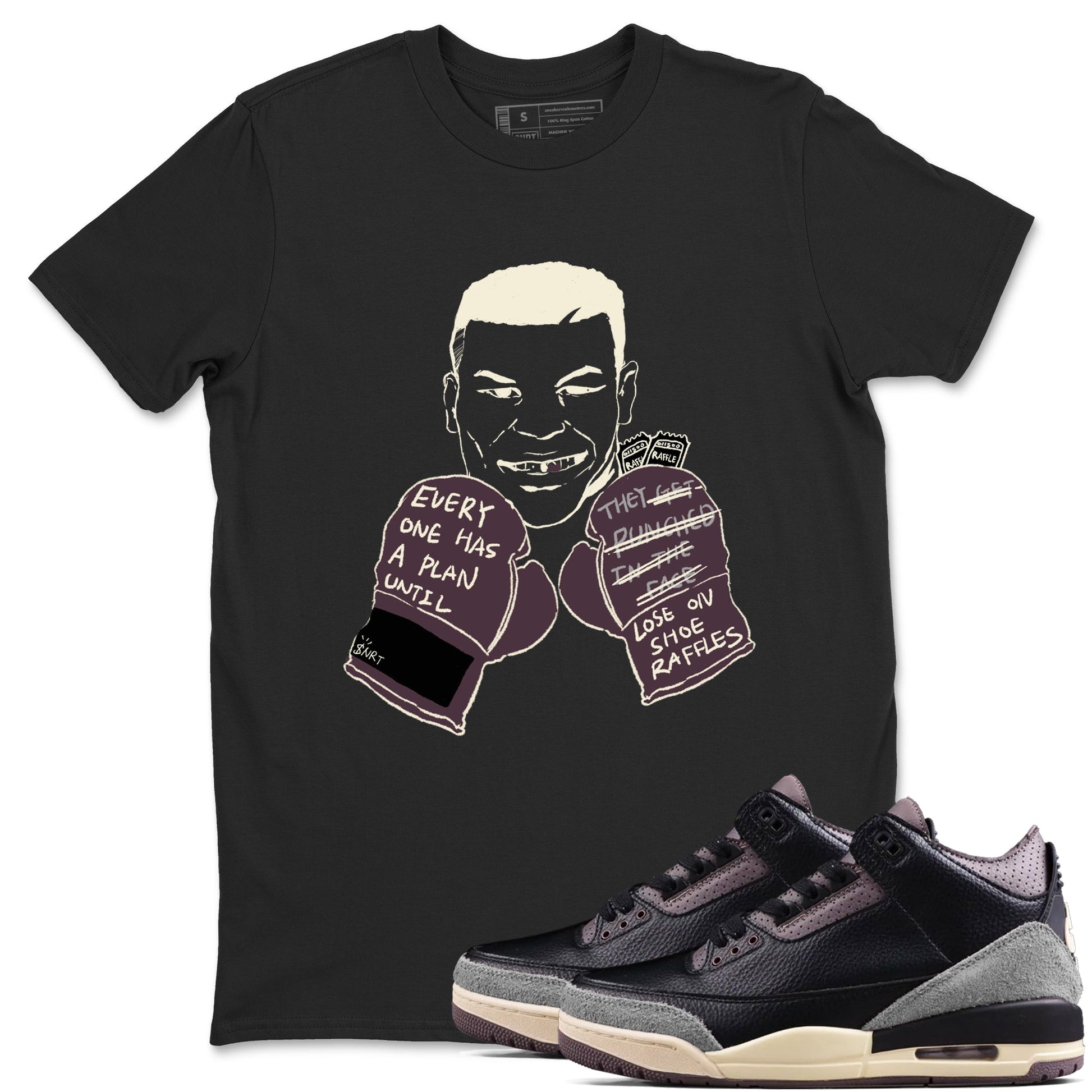 3s A Ma Maniere x Black shirts to match jordans Everyone Has A Plan sneaker match tees A Ma Maniere x Air Jordan 3 “Black” SNRT Sneaker Tees streetwear brand Black 1 unisex cotton tee