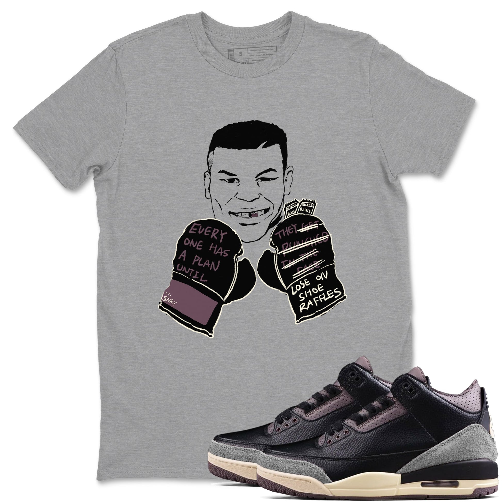 3s A Ma Maniere x Black shirts to match jordans Everyone Has A Plan sneaker match tees A Ma Maniere x Air Jordan 3 “Black” SNRT Sneaker Tees streetwear brand Heather Grey 1 unisex cotton tee