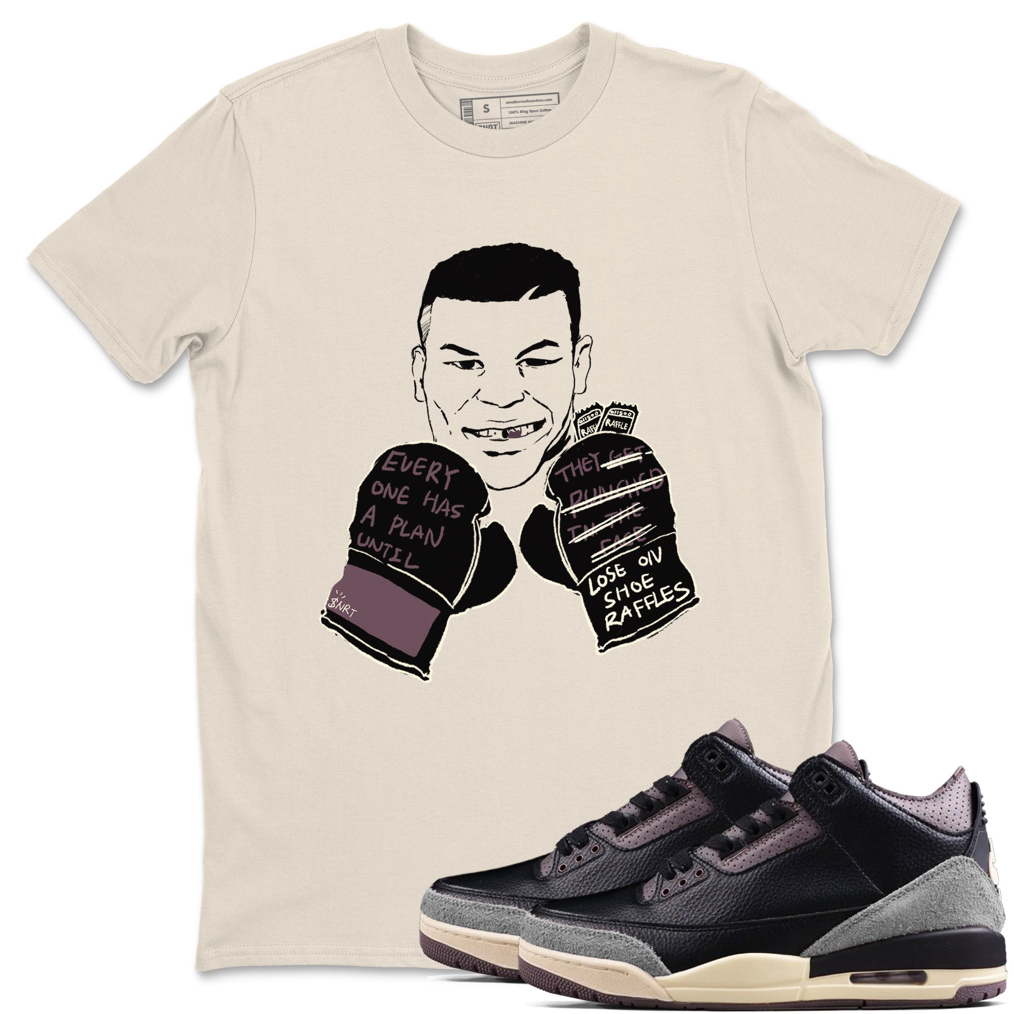 3s A Ma Maniere x Black shirts to match jordans Everyone Has A Plan sneaker match tees A Ma Maniere x Air Jordan 3 “Black” SNRT Sneaker Tees streetwear brand Natural 1 unisex cotton tee