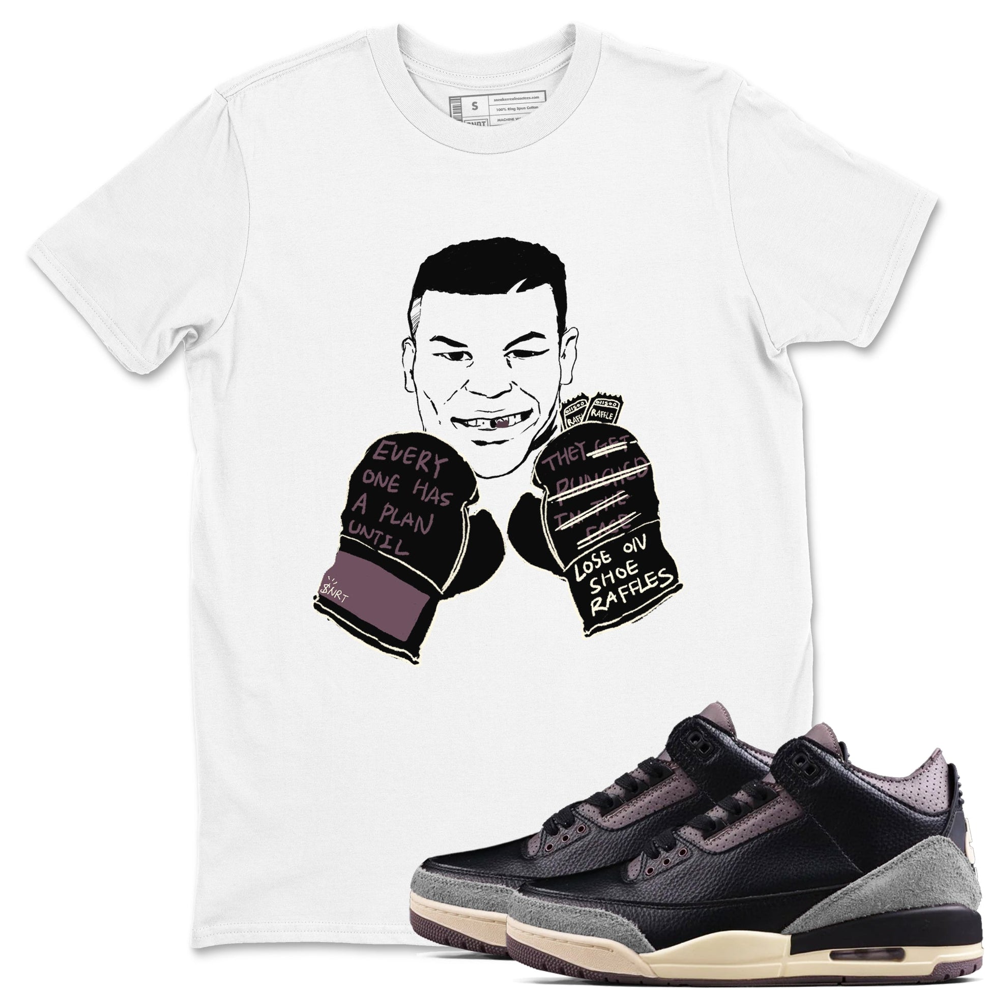 3s A Ma Maniere x Black shirts to match jordans Everyone Has A Plan sneaker match tees A Ma Maniere x Air Jordan 3 “Black” SNRT Sneaker Tees streetwear brand White 1 unisex cotton tee