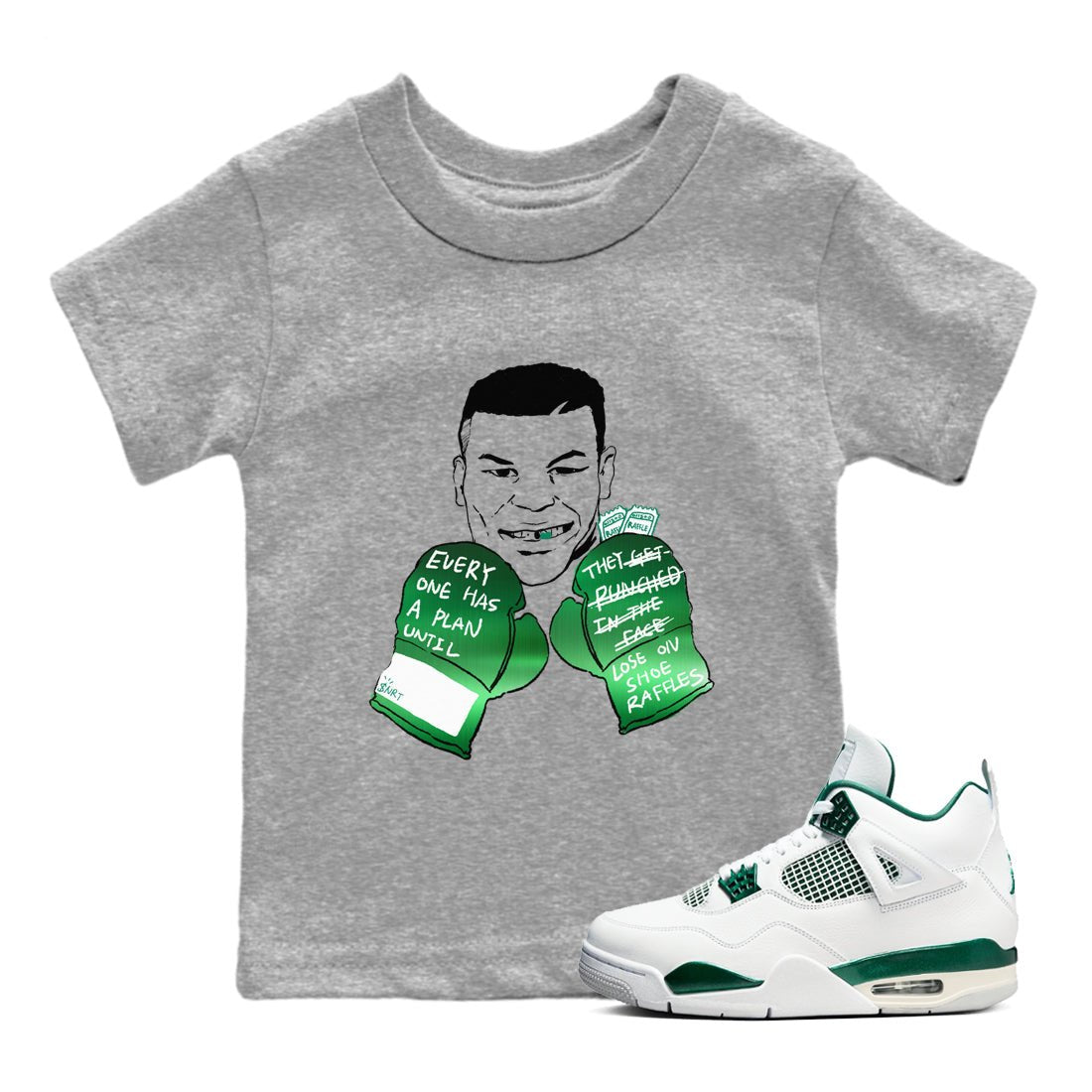 4s Oxidized Green shirts to match jordans Everyone Has A Plan sneaker match tees Air Jordan 4 Oxidized Green SNRT Sneaker Tees streetwear brand Baby and Youth Heather Grey 1 cotton tee