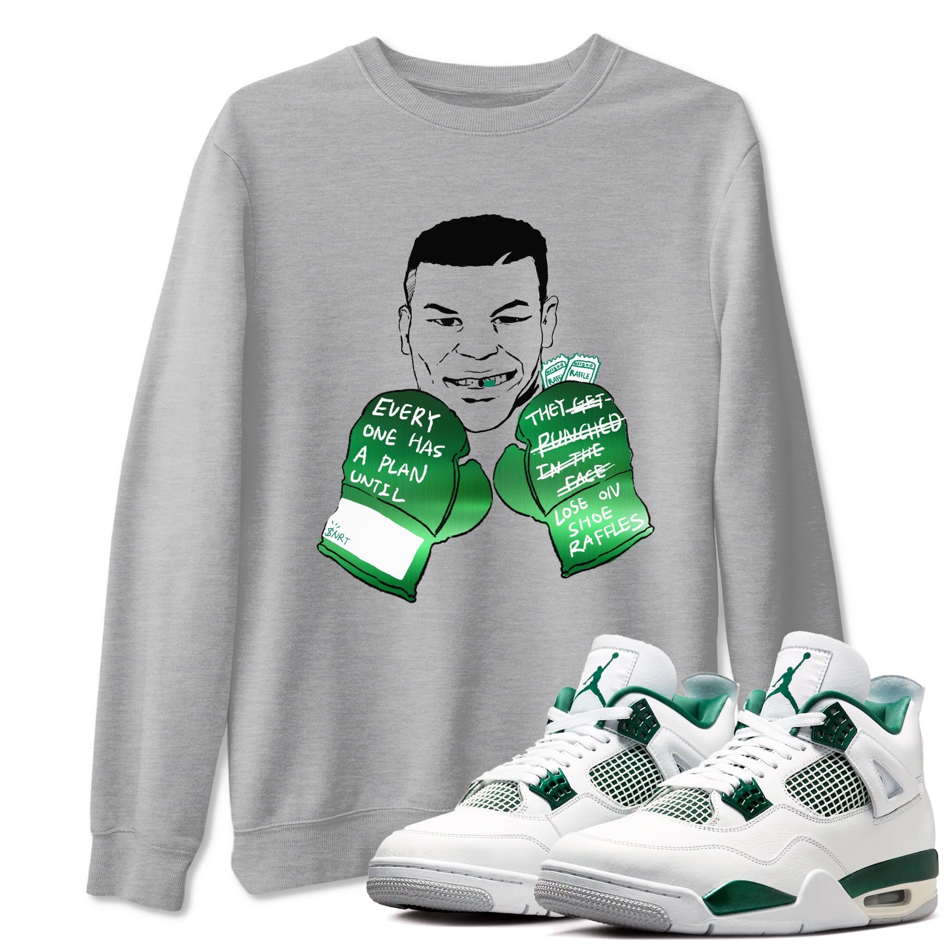4s Oxidized Green shirts to match jordans Everyone Has A Plan sneaker match tees Air Jordan 4 Oxidized Green SNRT Sneaker Tees streetwear brand Heather Grey 1 unisex cotton tee