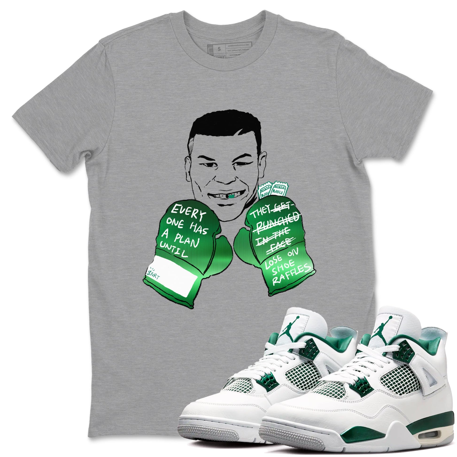4s Oxidized Green shirts to match jordans Everyone Has A Plan sneaker match tees Air Jordan 4 Oxidized Green SNRT Sneaker Tees streetwear brand Heather Grey 1 unisex cotton tee