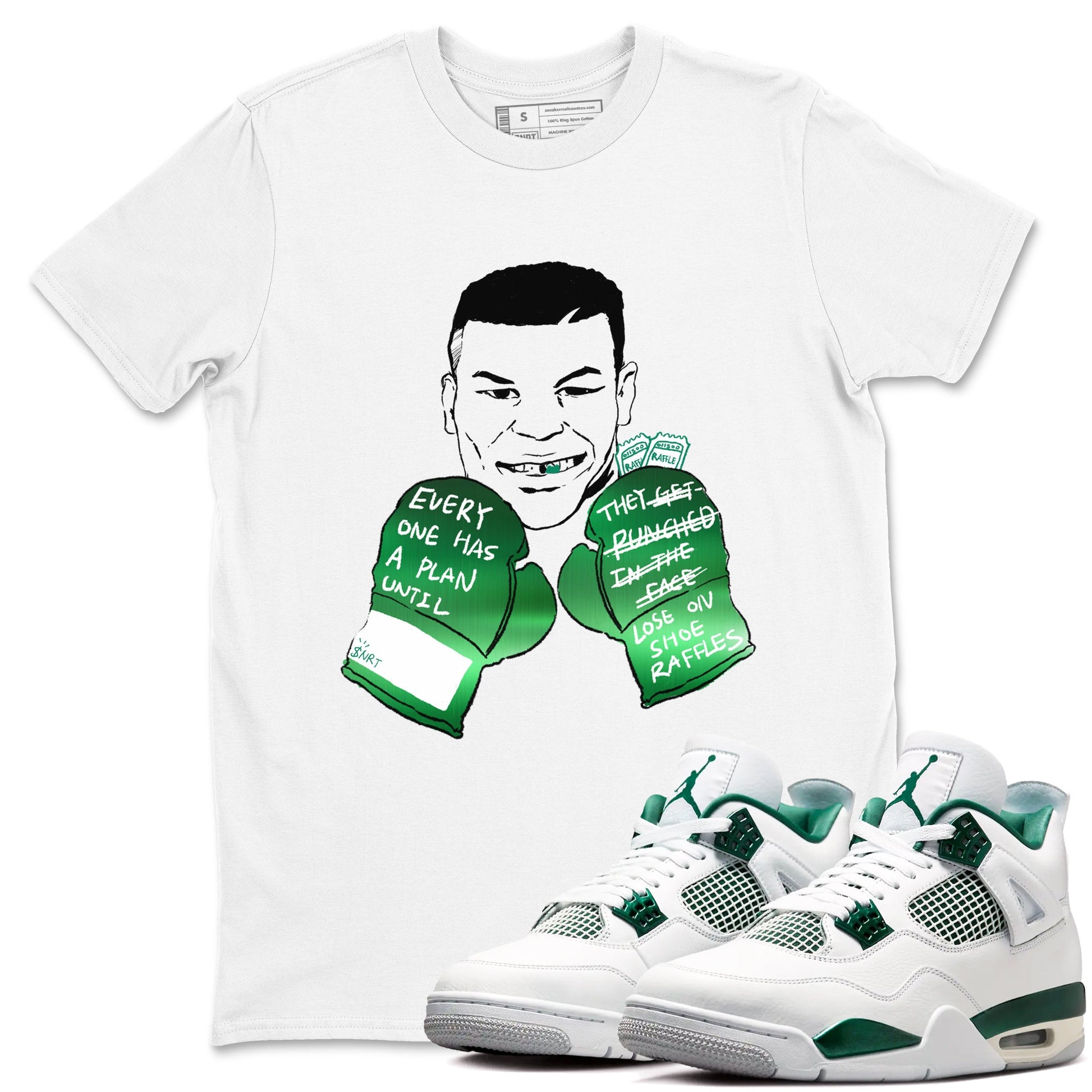 4s Oxidized Green shirts to match jordans Everyone Has A Plan sneaker match tees Air Jordan 4 Oxidized Green SNRT Sneaker Tees streetwear brand White 1 unisex cotton tee