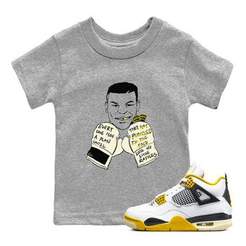 AJ4 Vivid Sulfur shirt to match jordans Everyone Has A Plan sneaker tees Air Jordan 4 Vivid Sulfur SNRT sneaker release tees baby toddler Heather Grey 1 cotton Shirt