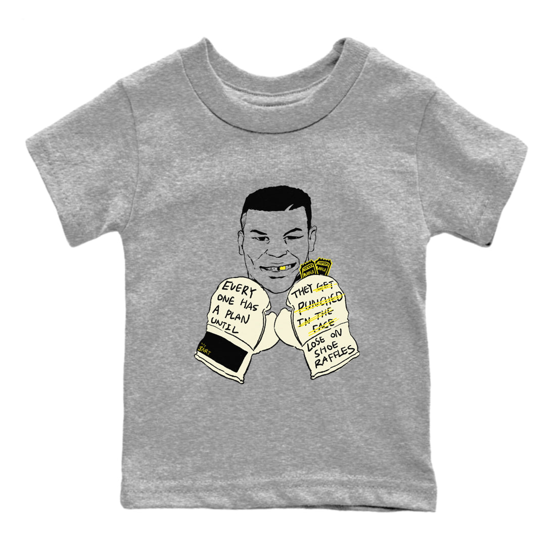 AJ4 Vivid Sulfur shirt to match jordans Everyone Has A Plan sneaker tees Air Jordan 4 Vivid Sulfur SNRT sneaker release tees baby toddler Heather Grey 2 cotton Shirt