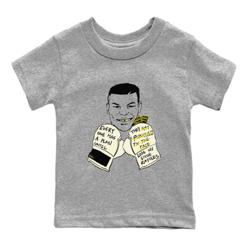 AJ4 Vivid Sulfur shirt to match jordans Everyone Has A Plan sneaker tees Air Jordan 4 Vivid Sulfur SNRT sneaker release tees baby toddler Heather Grey 2 cotton Shirt