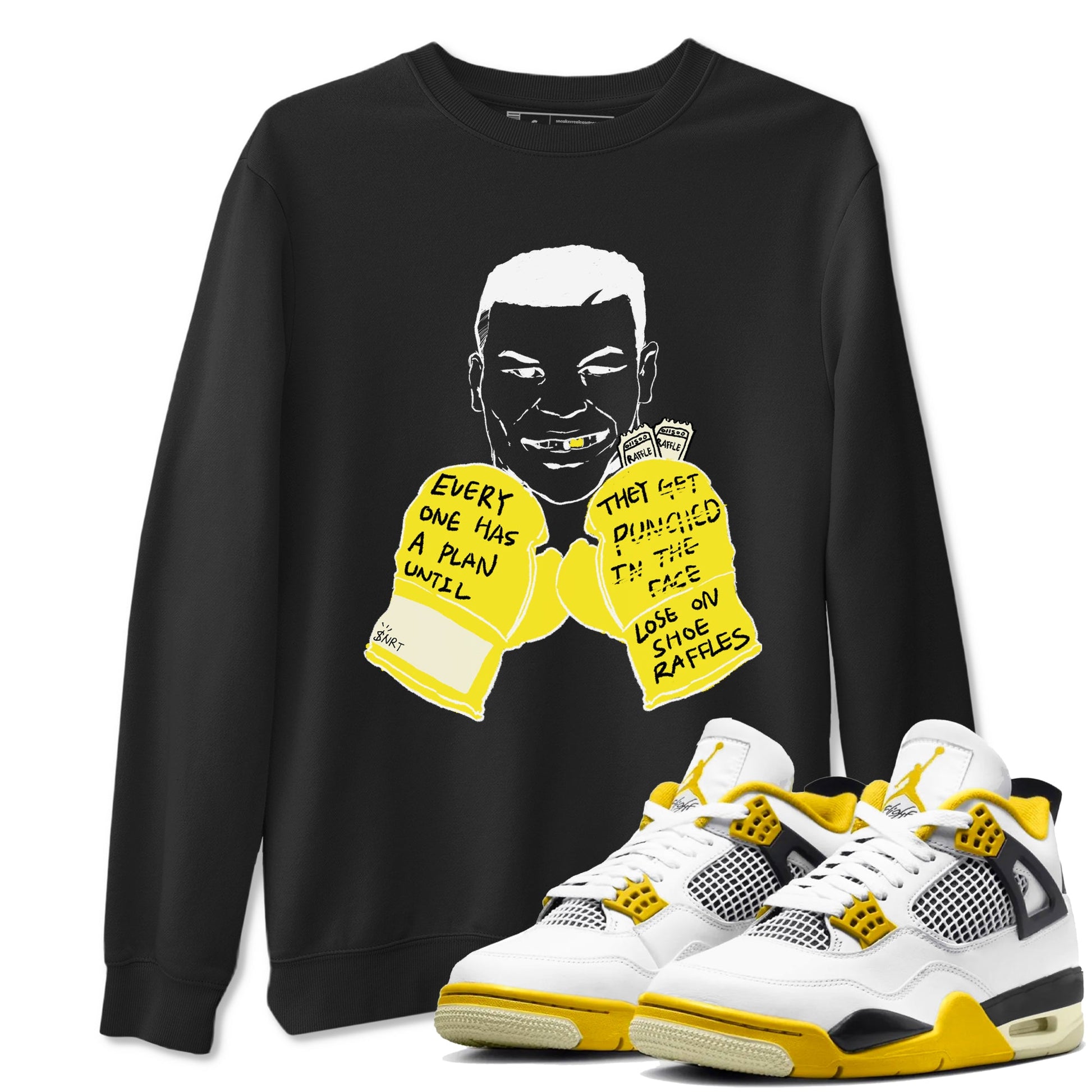 AJ4 Vivid Sulfur shirt to match jordans Everyone Has A Plan sneaker tees Air Jordan 4 Vivid Sulfur SNRT Sneaker Release Tees unisex cotton Black 1 crew neck shirt