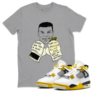 AJ4 Vivid Sulfur shirt to match jordans Everyone Has A Plan sneaker tees Air Jordan 4 Vivid Sulfur SNRT Sneaker Release Tees unisex cotton Heather Grey 1 crew neck shirt