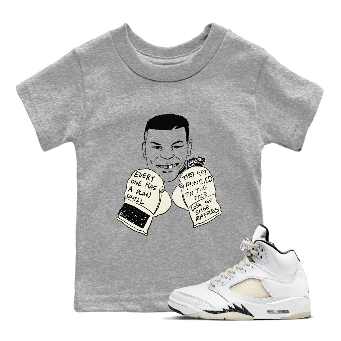 AJ5 Sail shirt to match jordans Everyone Has A Plan sneaker tees Air Jordan 5 SE Sail SNRT sneaker release tees baby toddler Heather Grey 1 cotton Shirt