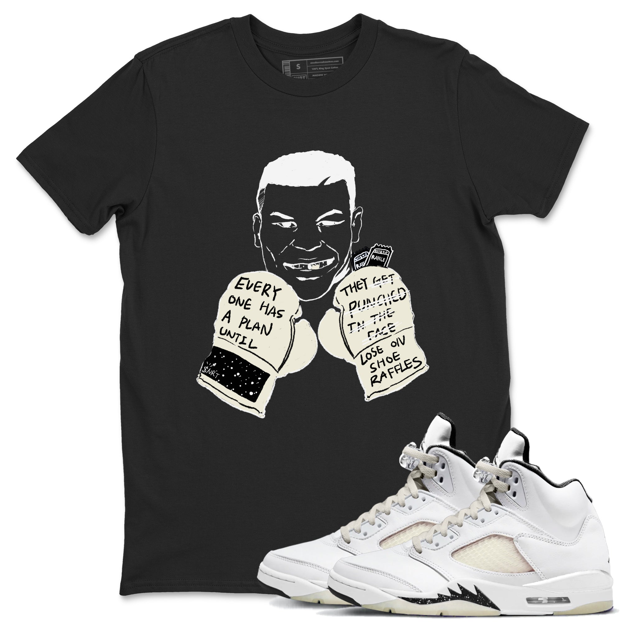 AJ5 Sail shirt to match jordans Everyone Has A Plan sneaker tees Air Jordan 5 Sail SNRT Sneaker Release Tees unisex cotton Black 1 crew neck shirt