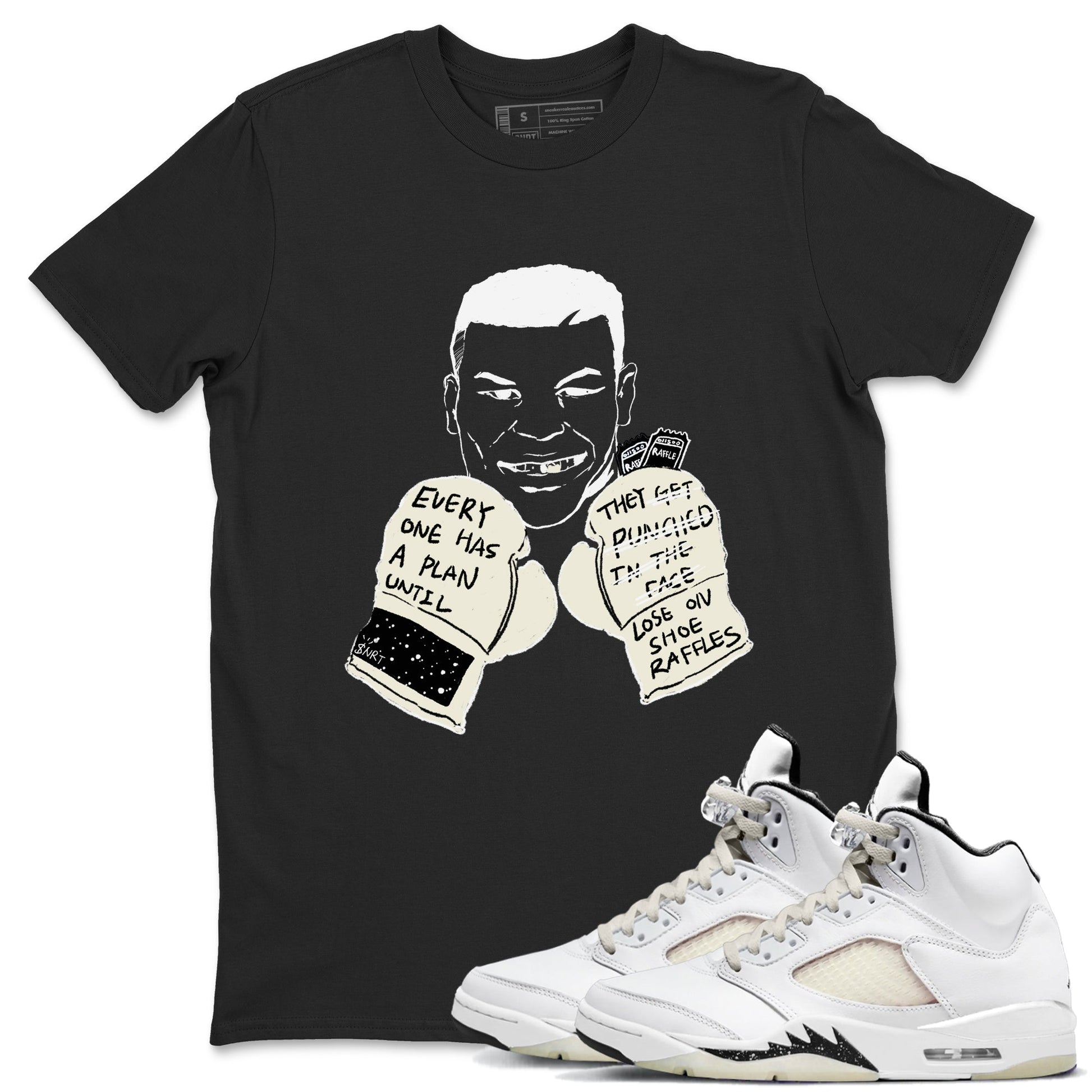 AJ5 Sail shirt to match jordans Everyone Has A Plan sneaker tees Air Jordan 5 Sail SNRT Sneaker Release Tees unisex cotton Black 1 crew neck shirt
