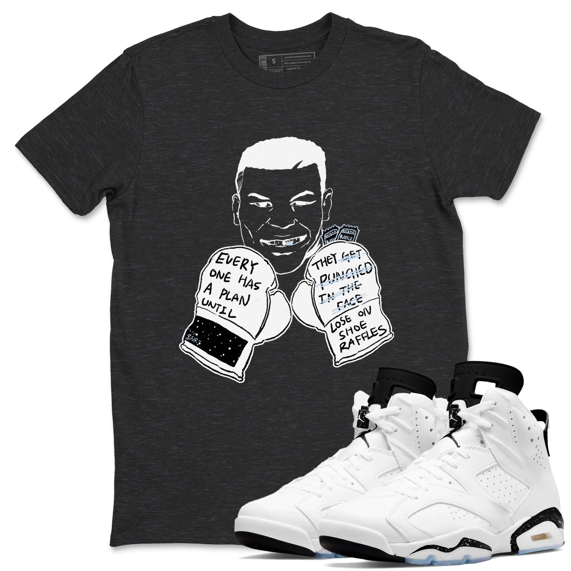 6s White Black shirt to match jordans Everyone Has A Plan sneaker tees Air Jordan 6 White Black SNRT Sneaker Release Tees unisex cotton Charcoal Heather 1 crew neck shirt