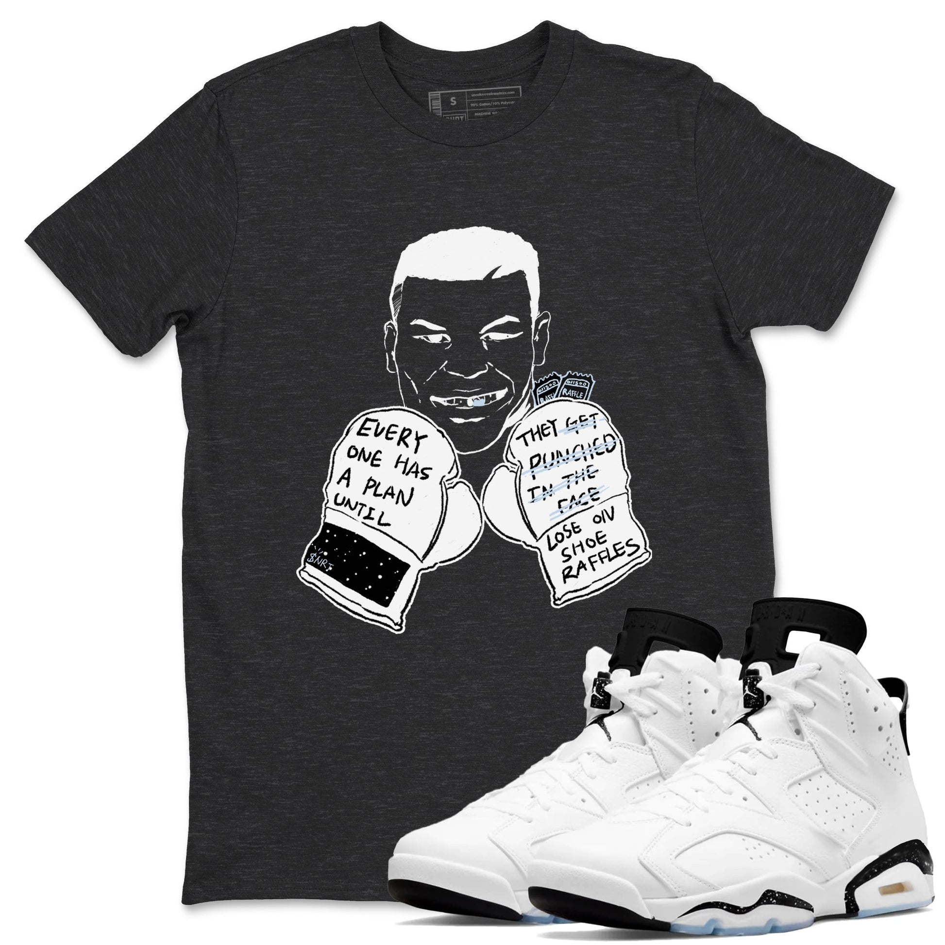 6s White Black shirt to match jordans Everyone Has A Plan sneaker tees Air Jordan 6 White Black SNRT Sneaker Release Tees unisex cotton Charcoal Heather 1 crew neck shirt