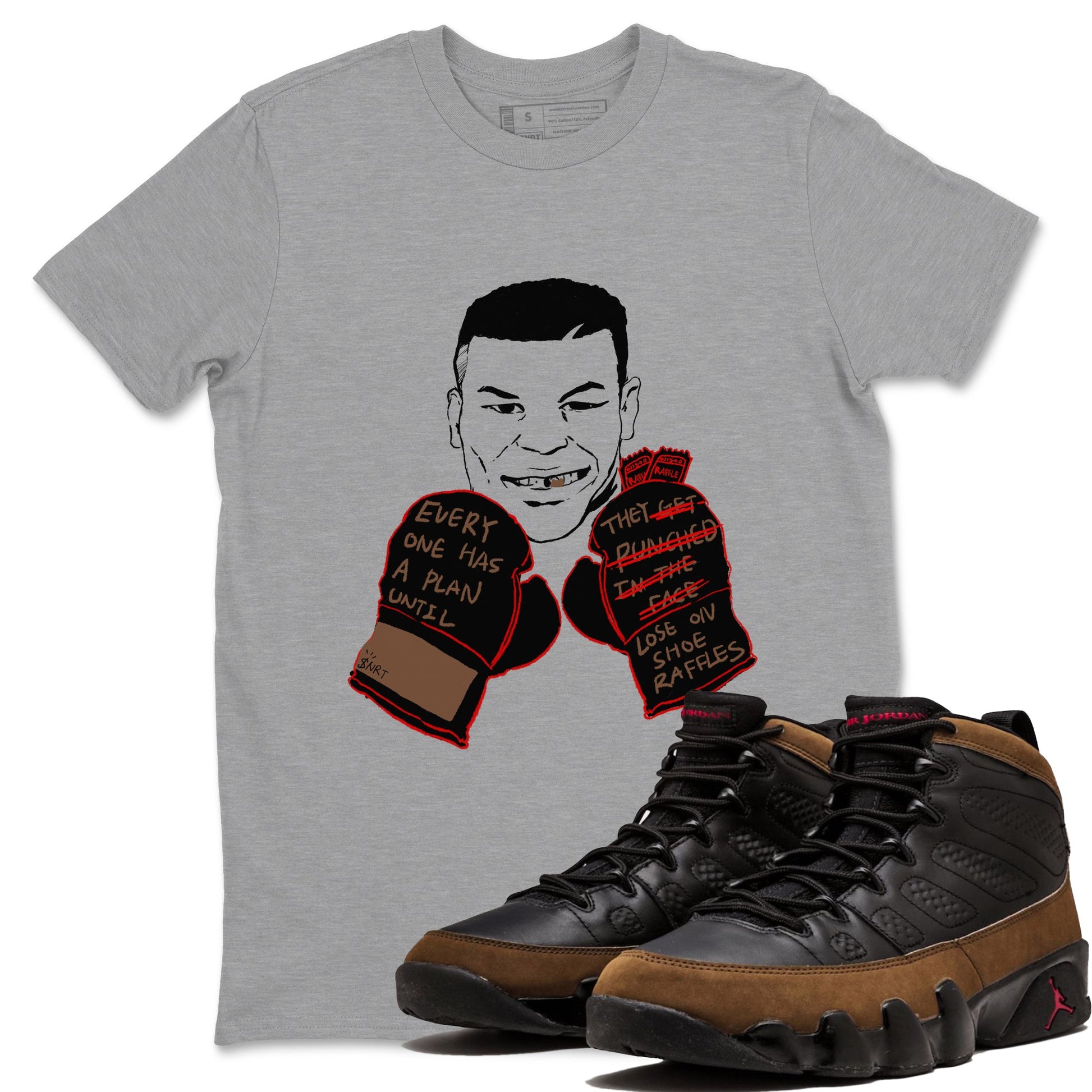 9s Olive shirts to match jordans Everyone Has A Plan sneaker match tees Air Jordan 9 Olive match shoes to clothes SNRT Sneaker Tees unisex cotton Heather Grey 1 shirts