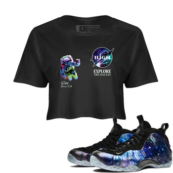 Foams One Galaxy shirts to match jordans Explore The Galaxy best t shirts to wear with jordans Air Foamposite One Galaxy match shoes to clothes SNRT Sneaker Tees unisex cotton Black 1 crop tee