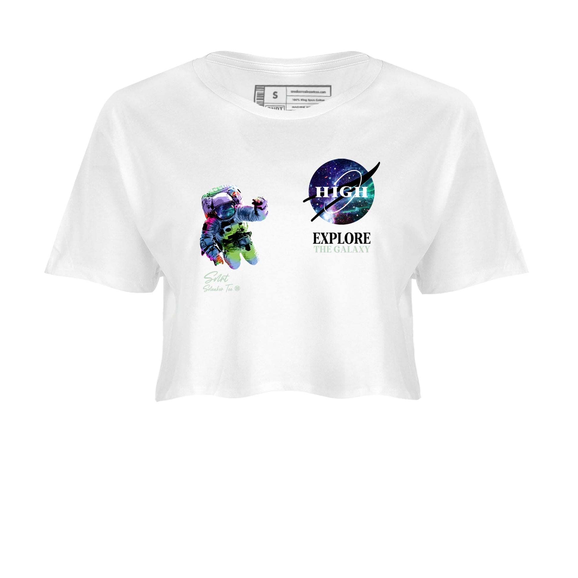 Foams One Galaxy shirts to match jordans Explore The Galaxy best t shirts to wear with jordans Air Foamposite One Galaxy match shoes to clothes SNRT Sneaker Tees unisex cotton White 2 crop tee