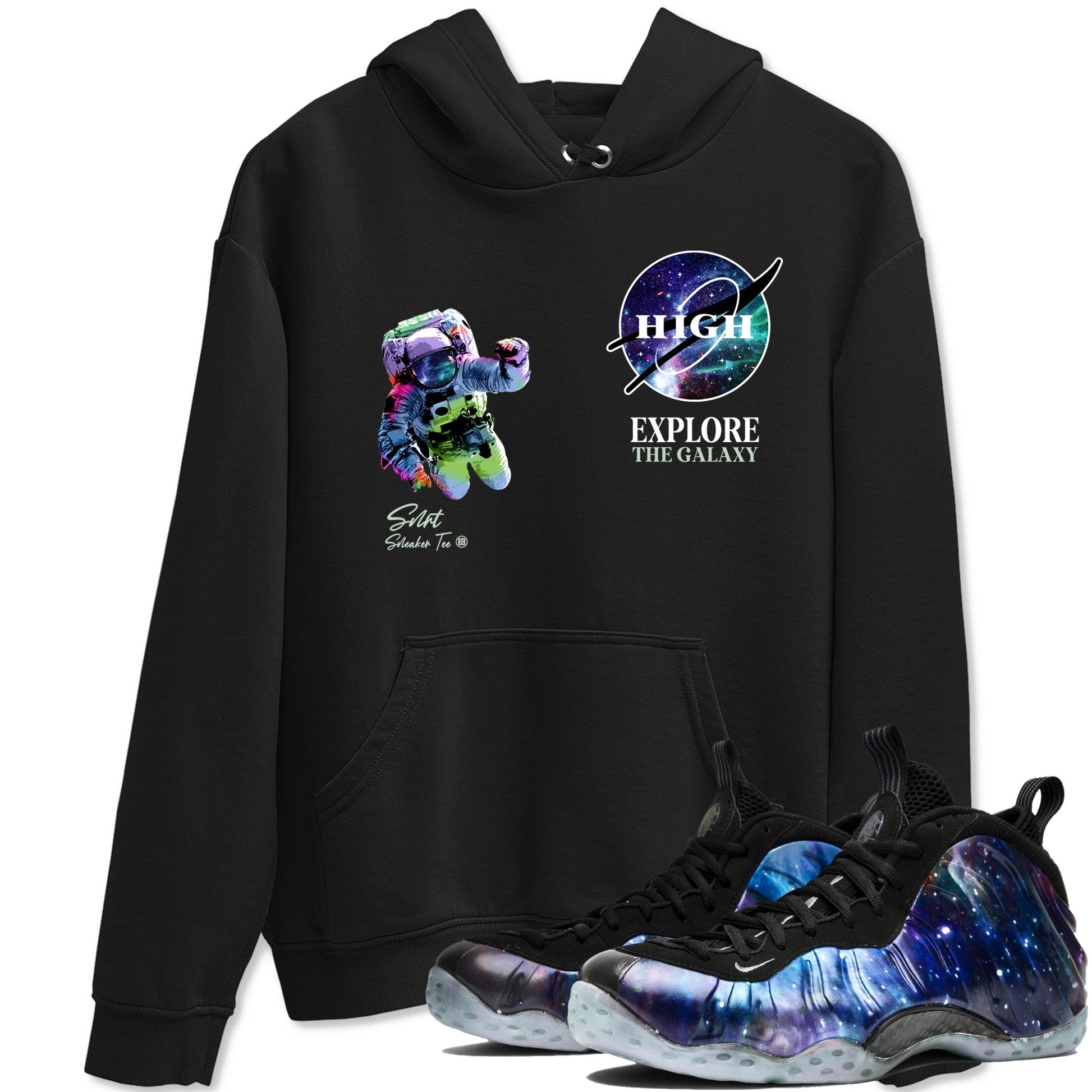 Foams One Galaxy shirts to match jordans Explore The Galaxy best t shirts to wear with jordans Air Foamposite One Galaxy match shoes to clothes SNRT Sneaker Tees unisex cotton Black 1 shirts