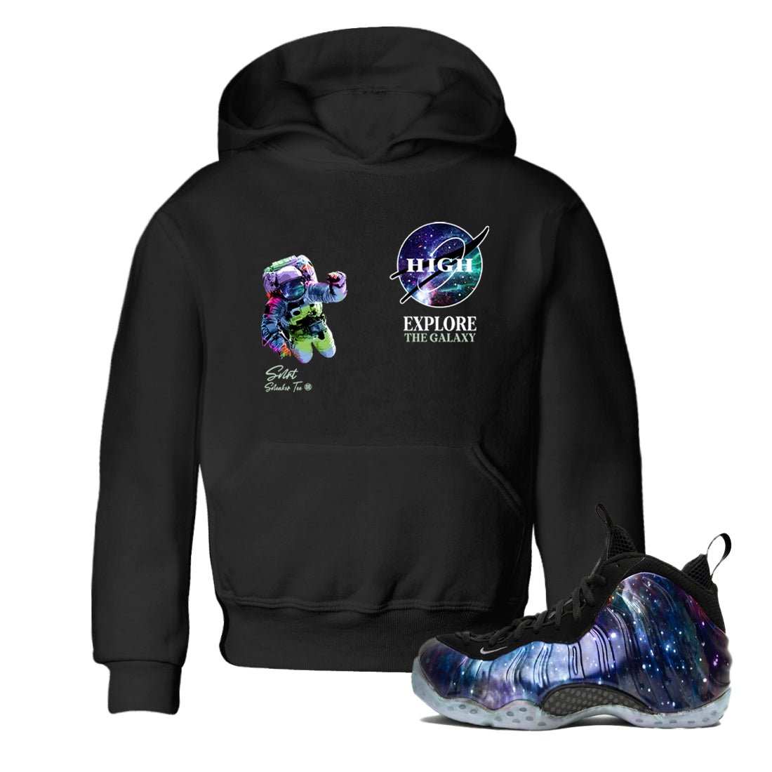 Foams One Galaxy shirts to match jordans Explore The Galaxy best t shirts to wear with jordans Air Foamposite One Galaxy match shoes to clothes SNRT Sneaker Tees Youth Baby Black 1 tee
