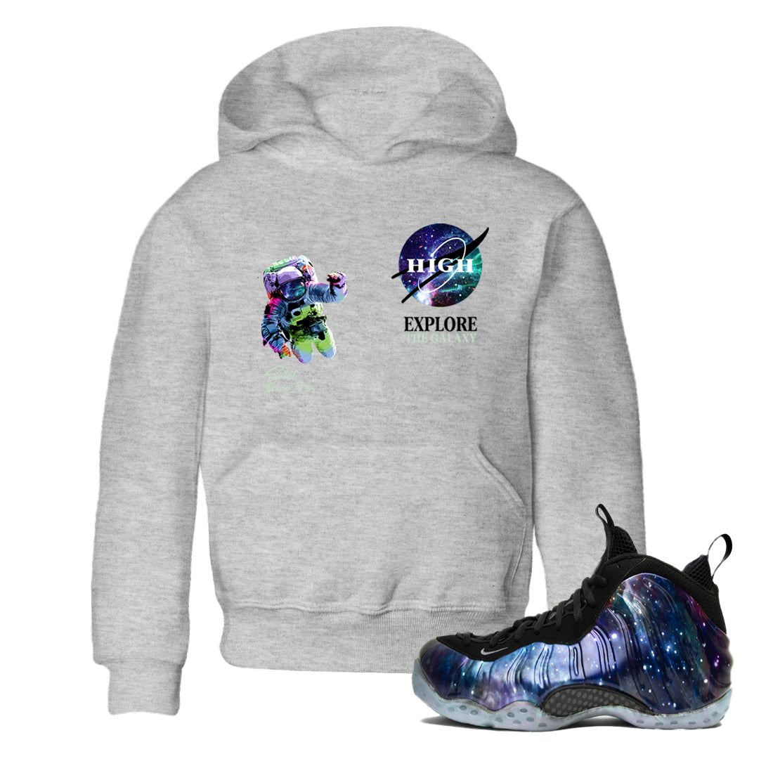 Foams One Galaxy shirts to match jordans Explore The Galaxy best t shirts to wear with jordans Air Foamposite One Galaxy match shoes to clothes SNRT Sneaker Tees Youth Baby Heather Grey 1 tee