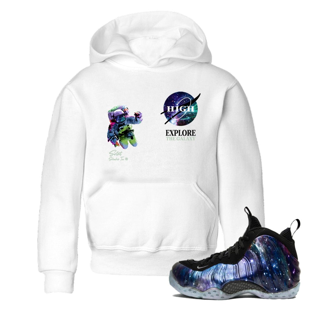 Foams One Galaxy shirts to match jordans Explore The Galaxy best t shirts to wear with jordans Air Foamposite One Galaxy match shoes to clothes SNRT Sneaker Tees Youth Baby White 1 tee