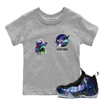 Foams One Galaxy shirts to match jordans Explore The Galaxy best t shirts to wear with jordans Air Foamposite One Galaxy match shoes to clothes SNRT Sneaker Tees Youth Baby Heather Grey 1 tee