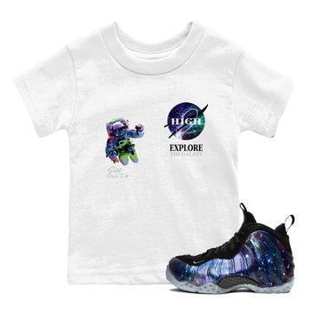 Foams One Galaxy shirts to match jordans Explore The Galaxy best t shirts to wear with jordans Air Foamposite One Galaxy match shoes to clothes SNRT Sneaker Tees Youth Baby White 1 tee