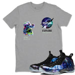 Foams One Galaxy shirts to match jordans Explore The Galaxy best t shirts to wear with jordans Air Foamposite One Galaxy match shoes to clothes SNRT Sneaker Tees unisex cotton Heather Grey 1 shirts