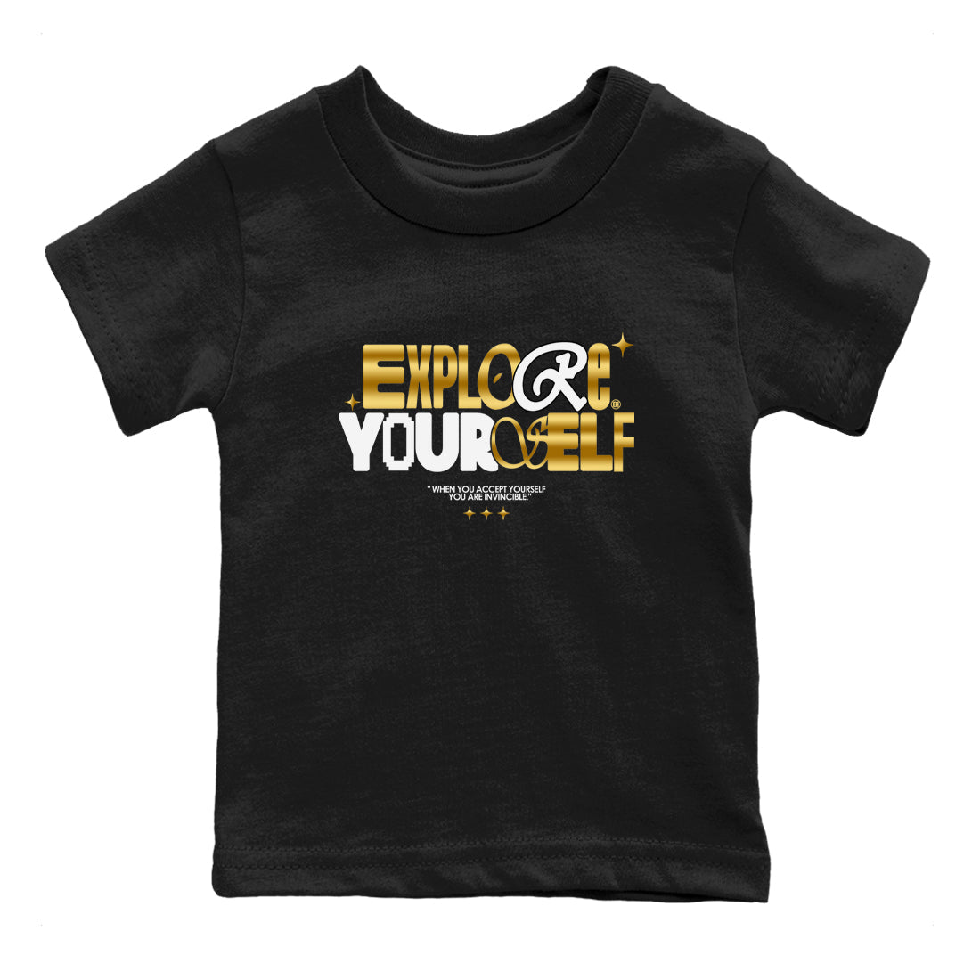 Air Jordan 1 High OG Black Metallic Gold shirts to match jordans Explore Yourself sneaker match tees Air Jordan 1 Retrp Black Metallic Gold Sneaker Shirts SNRT Sneaker Tees streetwear brand Baby and Youth Black 2 cotton tee