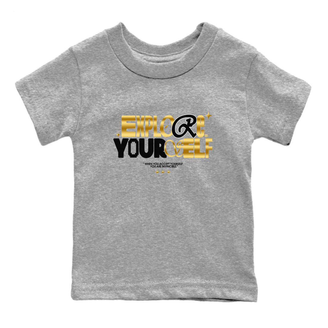 Air Jordan 1 High OG Black Metallic Gold shirts to match jordans Explore Yourself sneaker match tees Air Jordan 1 Retrp Black Metallic Gold Sneaker Shirts SNRT Sneaker Tees streetwear brand Baby and Youth Heather Grey 2 cotton tee