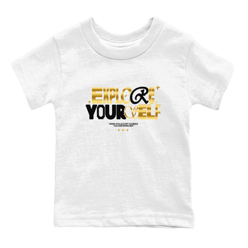 Air Jordan 1 High OG Black Metallic Gold shirts to match jordans Explore Yourself sneaker match tees Air Jordan 1 Retrp Black Metallic Gold Sneaker Shirts SNRT Sneaker Tees streetwear brand Baby and Youth White 2 cotton tee