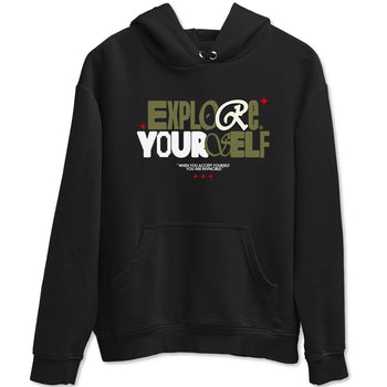 AJ1 Travis Scott Medium Olive shirts to match jordans Explore Yourself sneaker match tees Air Jordan 1 Travis Scott Medium Olive SNRT Sneaker Tees streetwear brand Black 2 unisex cotton tee