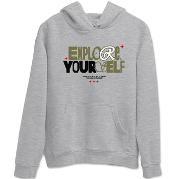 AJ1 Travis Scott Medium Olive shirts to match jordans Explore Yourself sneaker match tees Air Jordan 1 Travis Scott Medium Olive SNRT Sneaker Tees streetwear brand Heather Grey 2 unisex cotton tee