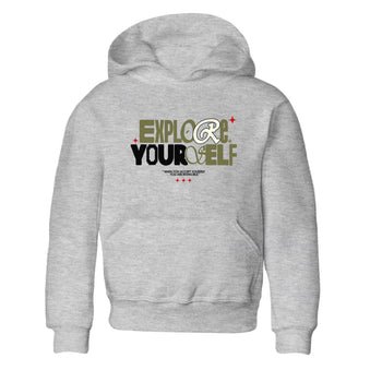 AJ1 Travis Scott Medium Olive shirts to match jordans Explore Yourself sneaker match tees Air Jordan 1 Travis Scott Medium Olive SNRT Sneaker Tees streetwear brand Baby and Youth Heather Grey 2 cotton tee