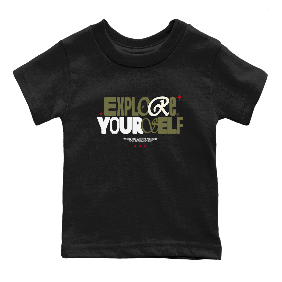 AJ1 Travis Scott Medium Olive shirts to match jordans Explore Yourself sneaker match tees Air Jordan 1 Travis Scott Medium Olive SNRT Sneaker Tees streetwear brand Baby and Youth Black 2 cotton tee