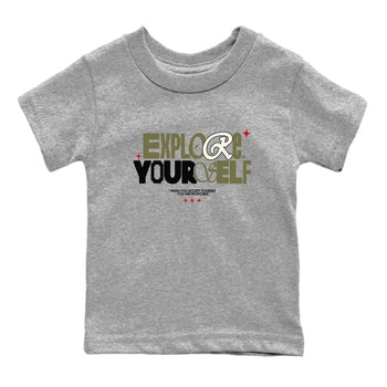 AJ1 Travis Scott Medium Olive shirts to match jordans Explore Yourself sneaker match tees Air Jordan 1 Travis Scott Medium Olive SNRT Sneaker Tees streetwear brand Baby and Youth Heather Grey 2 cotton tee