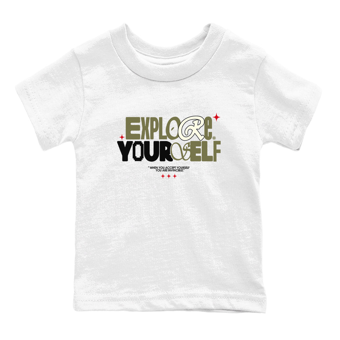 AJ1 Travis Scott Medium Olive shirts to match jordans Explore Yourself sneaker match tees Air Jordan 1 Travis Scott Medium Olive SNRT Sneaker Tees streetwear brand Baby and Youth White 2 cotton tee