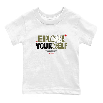 AJ1 Travis Scott Medium Olive shirts to match jordans Explore Yourself sneaker match tees Air Jordan 1 Travis Scott Medium Olive SNRT Sneaker Tees streetwear brand Baby and Youth White 2 cotton tee