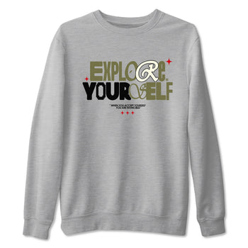 AJ1 Travis Scott Medium Olive shirts to match jordans Explore Yourself sneaker match tees Air Jordan 1 Travis Scott Medium Olive SNRT Sneaker Tees streetwear brand Heather Grey 2 unisex cotton tee