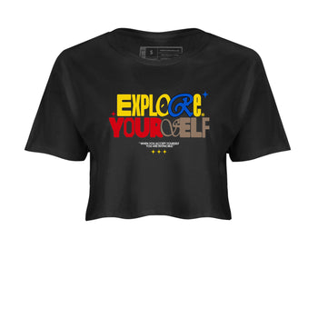 Air Jordan 1 Low Travis Scott Canary shirts to match jordans Explore Yourself sneaker match tees AJ1 Travis Scott Canary SNRT Sneaker Release Tees Black 2 crop length shirt