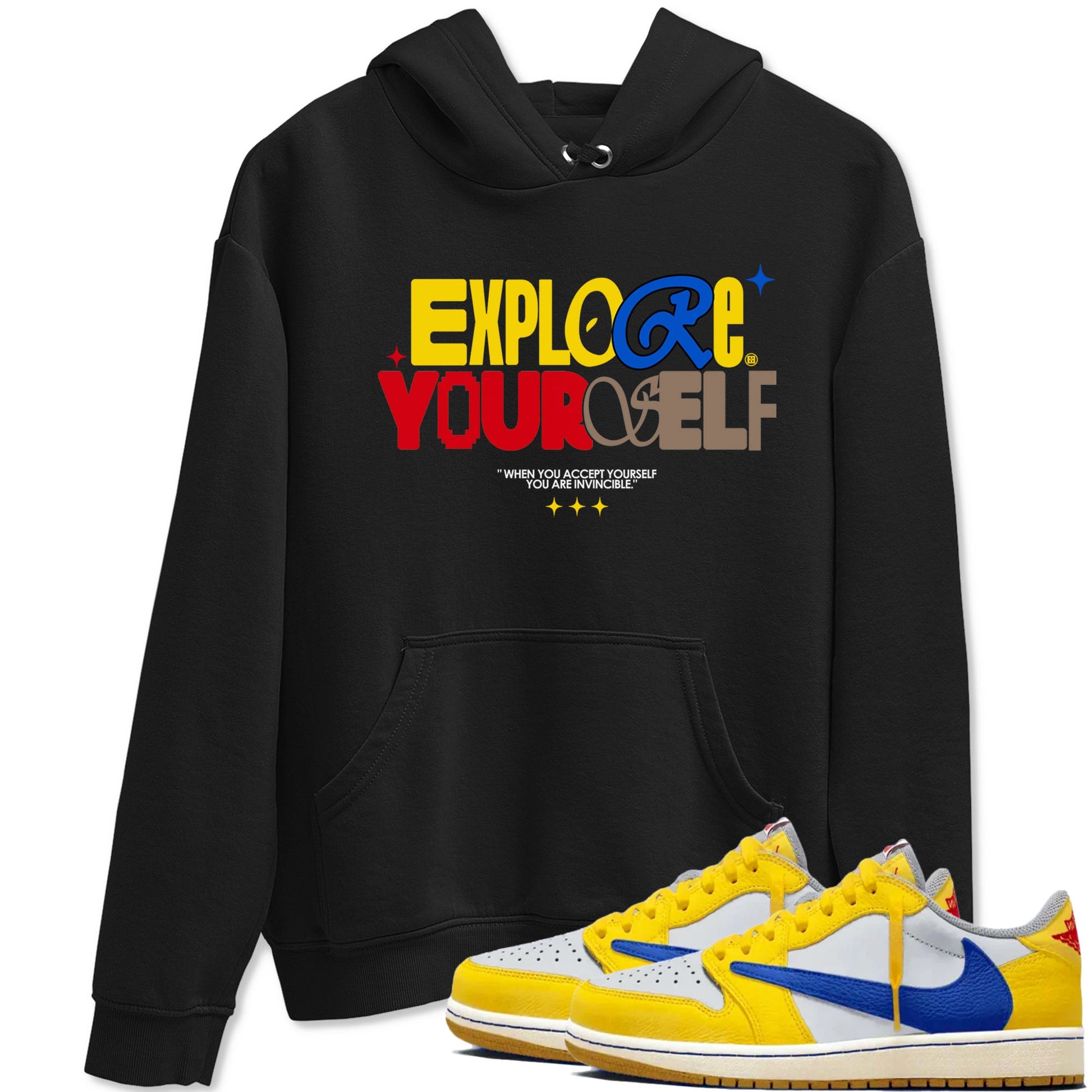 Air Jordan 1 Low Travis Scott Canary shirts to match jordans Explore Yourself sneaker match tees AJ1 Travis Scott Canary SNRT Sneaker Release Tees unisex cotton Black 1 crew neck shirt