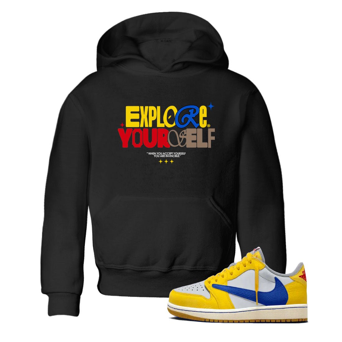 Air Jordan 1 Low Travis Scott Canary shirts to match jordans Explore Yourself sneaker match tees AJ1 Travis Scott Canary SNRT Sneaker release tees baby toddler Black 1 cotton Shirt